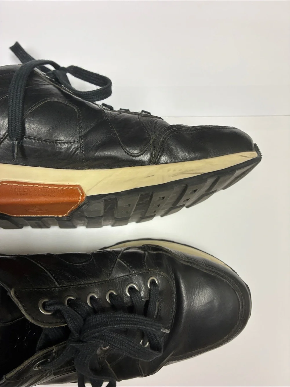 Allen Edmonds Black Leather Low-Top Sneakers with Cream Trim